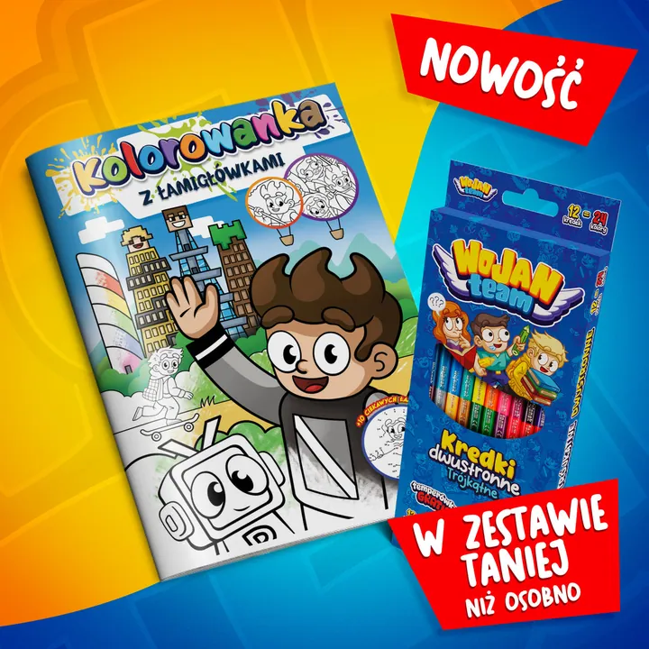 Zestaw kolorowanka z łamigłówkami + kredki - Wojan Team 2026