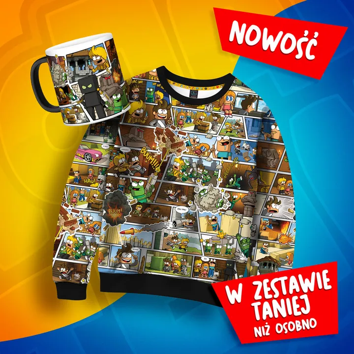 Zestaw bluza fullprint komiks Wojanowice + magiczny kubek komiks Wojanowice